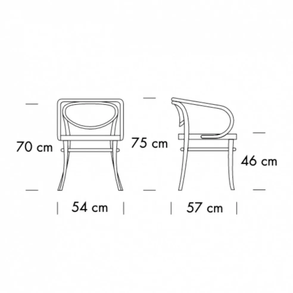 210 R Bugholz-Armlehnstuhl mit Rohrgeflecht
