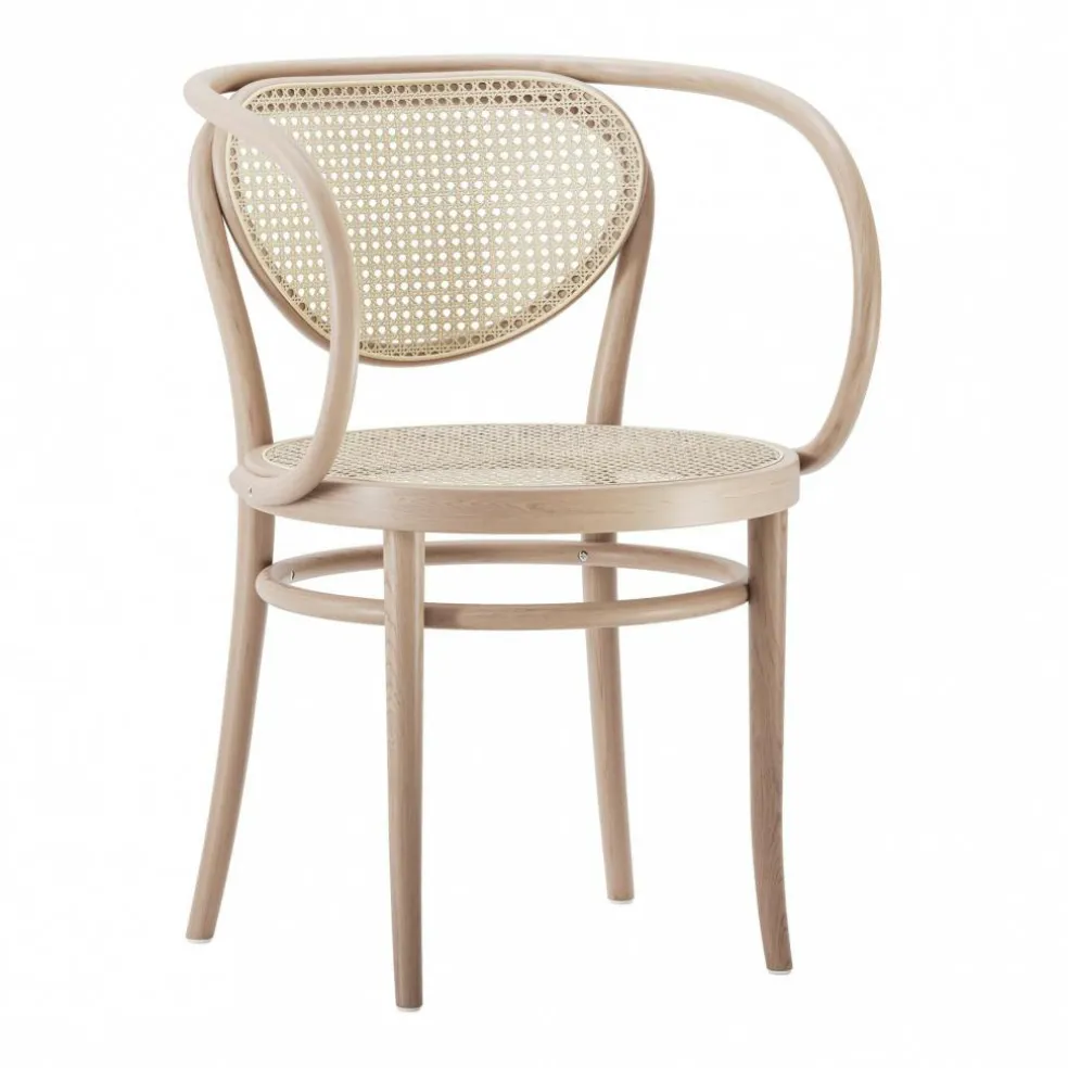 210 R Bugholz-Armlehnstuhl mit Rohrgeflecht