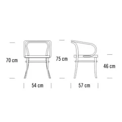 209 R Bugholz-Armlehnstuhl mit Rohrgeflecht