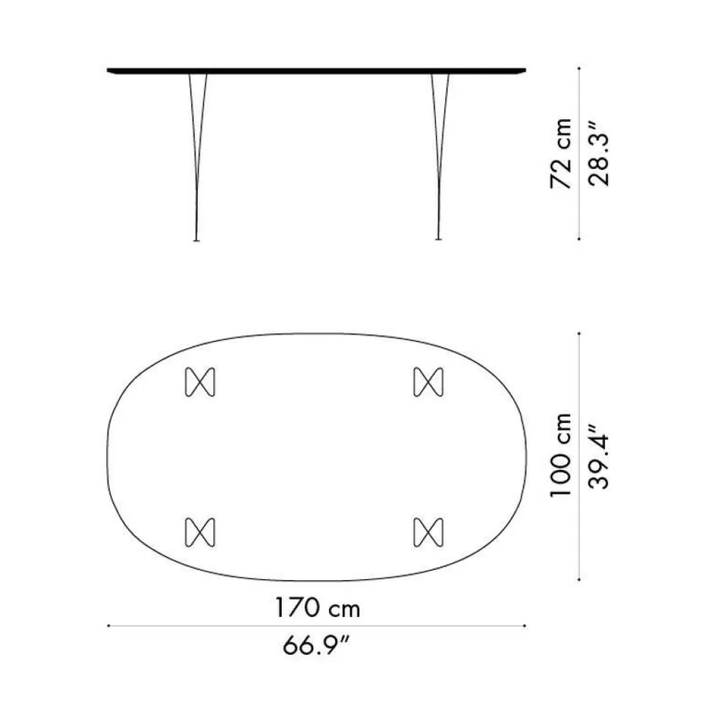 B616 Super-elliptischer Tisch 170x100x72cm