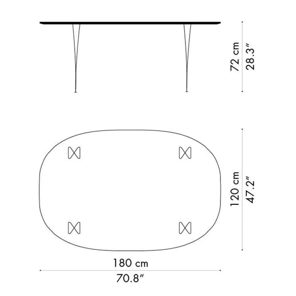 B613 Super-elliptischer Tisch 180x120x72cm