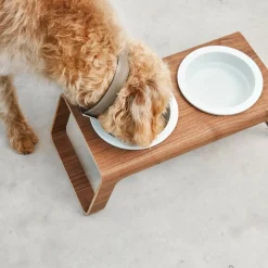 Desco Hundenapfständer Holz mit Porzellannäpfen M