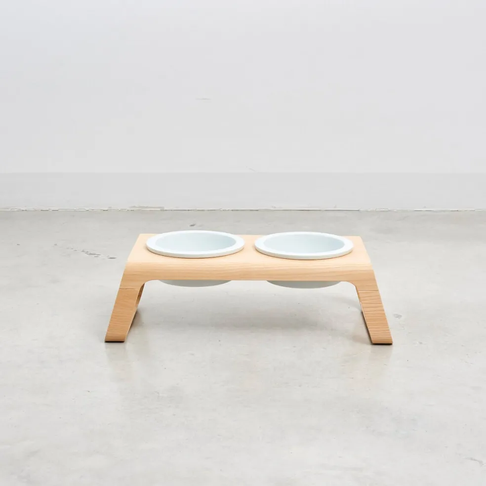 Desco Hundenapfständer Holz mit Porzellannäpfen M