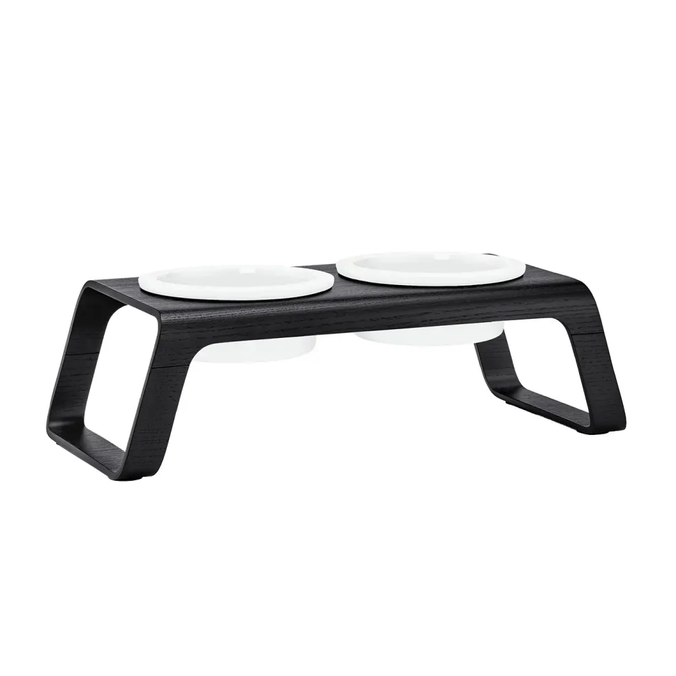 Desco Hundenapfständer Holz mit Porzellannäpfen M