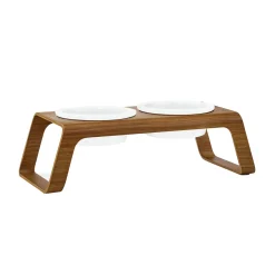 Desco Hundenapfständer Holz mit Porzellannäpfen M