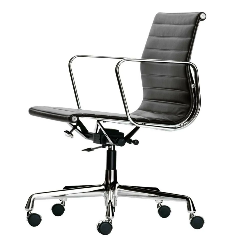 EA 117 Alu Chair Bürostuhl Leder Gestell verchromt