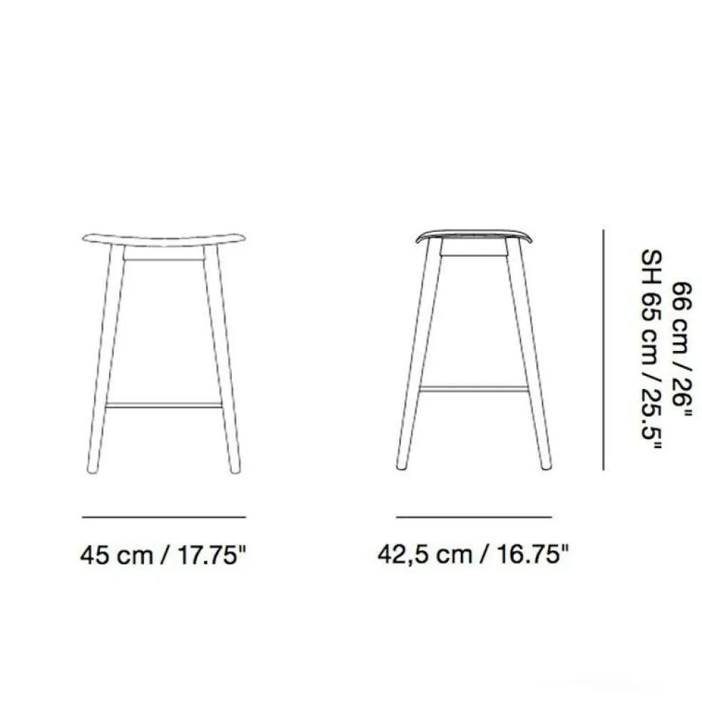 Fiber Barhocker mit Holzgestell 65cm Leder