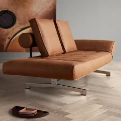 Ghia Schlafsofa Stoff-/Ledermischung Beine Stahl verchromt