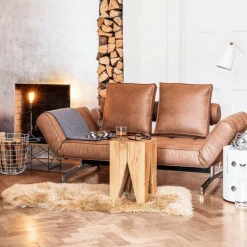 Ghia Schlafsofa Stoff-/Ledermischung Beine Stahl verchromt