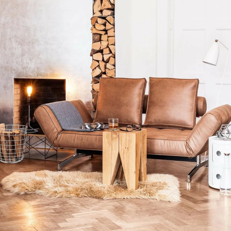 Ghia Schlafsofa Stoff-/Ledermischung Beine Stahl verchromt