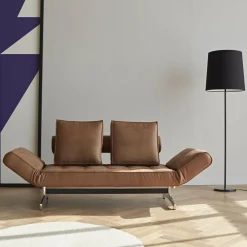 Ghia Schlafsofa Stoff-/Ledermischung Beine Stahl verchromt