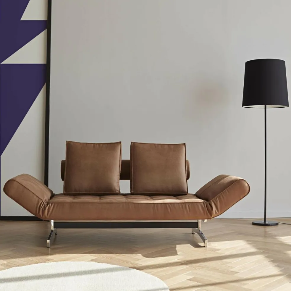 Ghia Schlafsofa Stoff-/Ledermischung Beine Stahl verchromt
