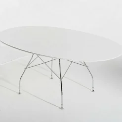 Glossy Esstisch oval Gestell Stahl verchromt