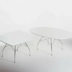 Glossy Esstisch oval Gestell Stahl verchromt