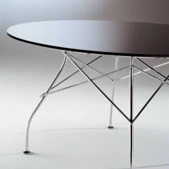 Glossy Esstisch oval Gestell Stahl verchromt