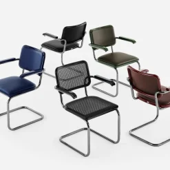 JS. THONET a personal Interpretation by Jil Sander S 64 P Serious Freischwinger Armlehnstuhl