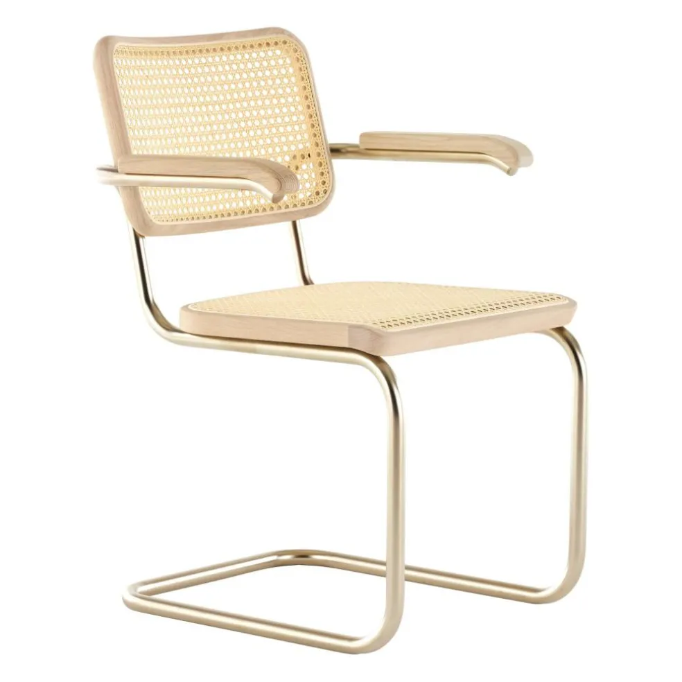 JS. THONET a personal Interpretation by Jil Sander S 64 V Nordic Freischwinger Armlehnstuhl mit Rohrgeflecht