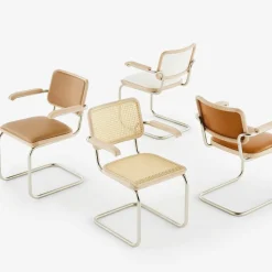 JS. THONET a personal Interpretation by Jil Sander S 64 V Nordic Freischwinger Armlehnstuhl mit Rohrgeflecht