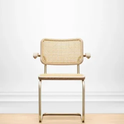 JS. THONET a personal Interpretation by Jil Sander S 64 V Nordic Freischwinger Armlehnstuhl mit Rohrgeflecht