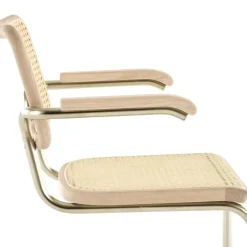 JS. THONET a personal Interpretation by Jil Sander S 64 V Nordic Freischwinger Armlehnstuhl mit Rohrgeflecht