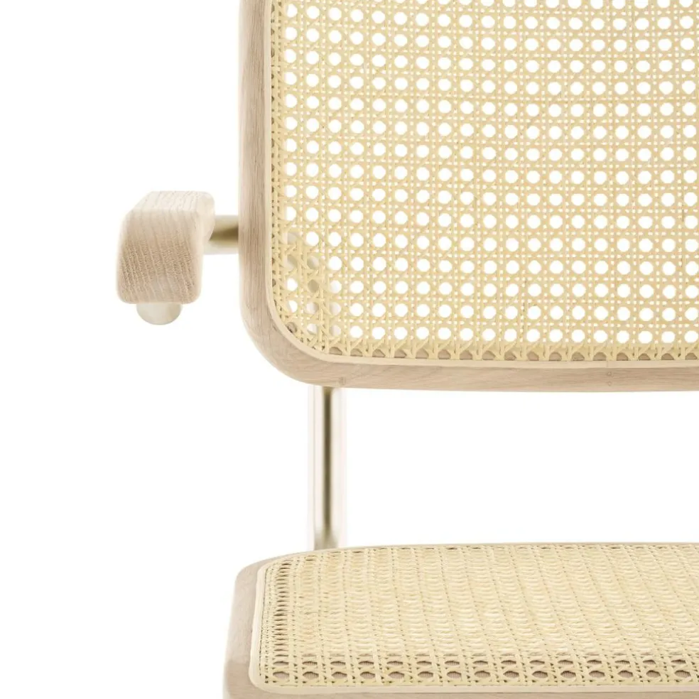 JS. THONET a personal Interpretation by Jil Sander S 64 V Nordic Freischwinger Armlehnstuhl mit Rohrgeflecht