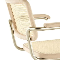 JS. THONET a personal Interpretation by Jil Sander S 64 V Nordic Freischwinger Armlehnstuhl mit Rohrgeflecht