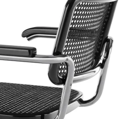 JS. THONET a personal Interpretation by Jil Sander S 64 V Serious Freischwinger Armlehnstuhl mit Rohrgeflecht