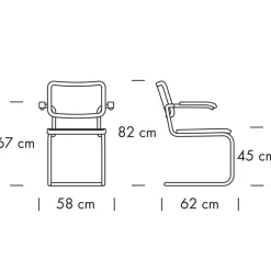 JS. THONET a personal Interpretation by Jil Sander S 64 V Serious Freischwinger Armlehnstuhl mit Rohrgeflecht