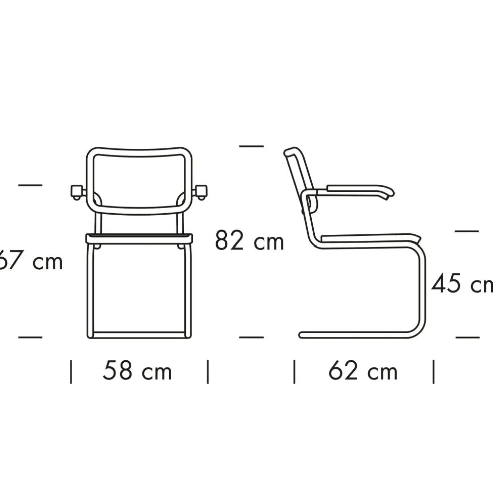 JS. THONET a personal Interpretation by Jil Sander S 64 V Serious Freischwinger Armlehnstuhl mit Rohrgeflecht