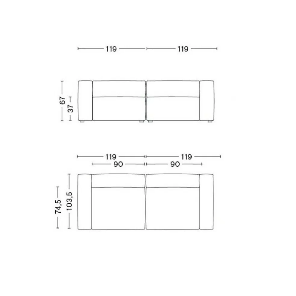 Mags Soft 2,5-Sitzer Sofa Leder 238x103,5x67cm