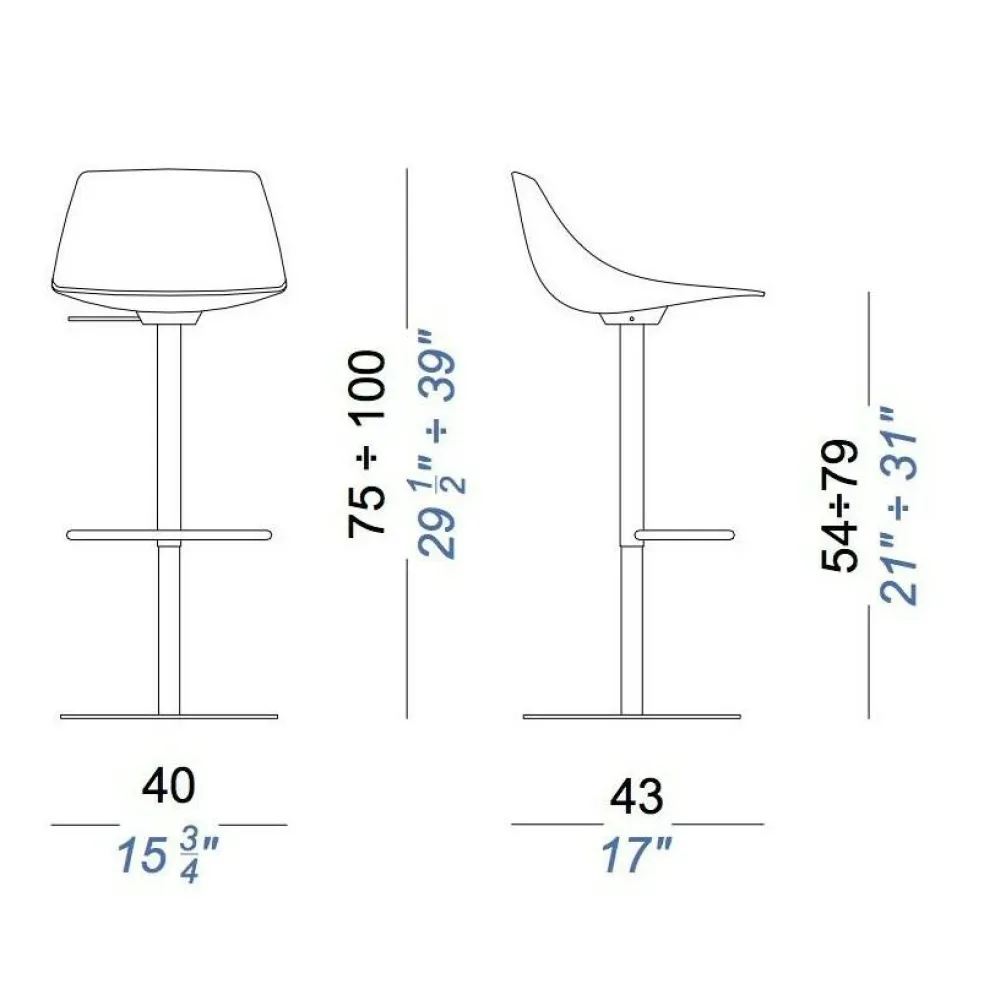 Miunn S104 Barhocker Sitzfläche Multiplex 75-100cm