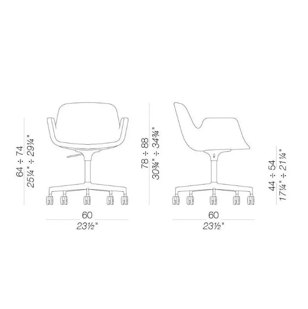 Pass S135 Armlehnstuhl mit Rollen 78-88cm