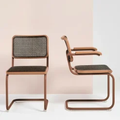 S 64 V Freischwinger Armlehnstuhl mit Rohrgeflecht Dark Melange