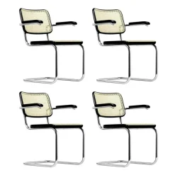 S 64 V Freischwinger Armlehnstuhl mit Rohrgeflecht 4er Set