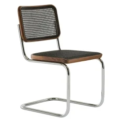 S 32 V Freischwinger Stuhl mit Rohrgeflecht Dark Melange Gestell verchromt