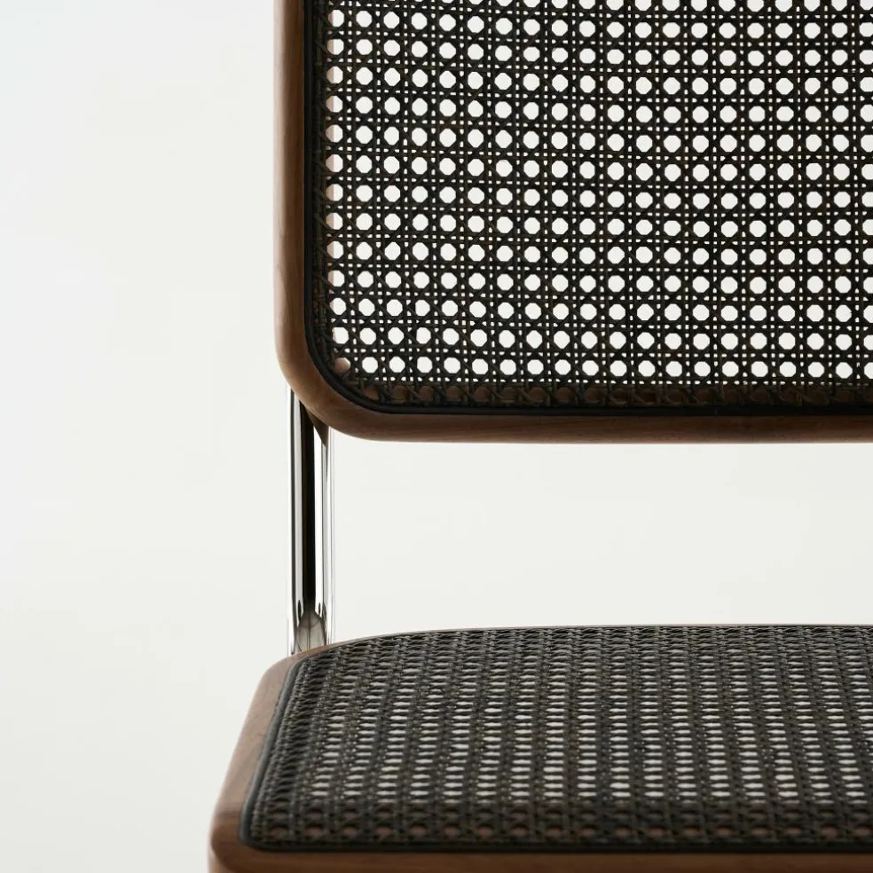 S 32 V Freischwinger Stuhl mit Rohrgeflecht Dark Melange Gestell verchromt