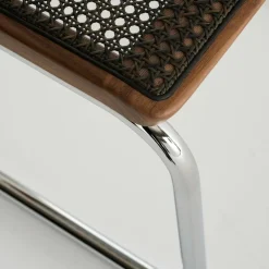 S 32 V Freischwinger Stuhl mit Rohrgeflecht Dark Melange Gestell verchromt