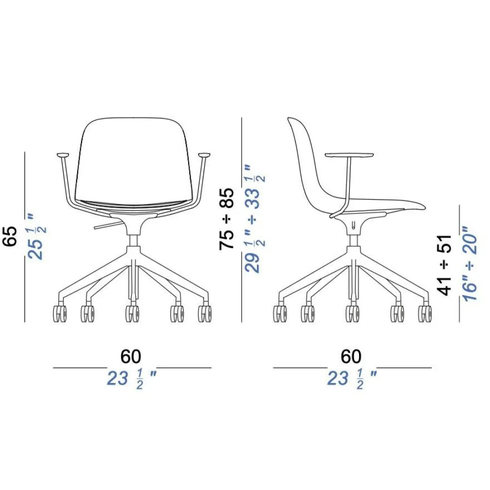 Seela S341 Bürostuhl mit Armlehnen 75-85cm