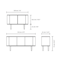 Treasures Sideboard mit 3 Türen Wiener Geflecht